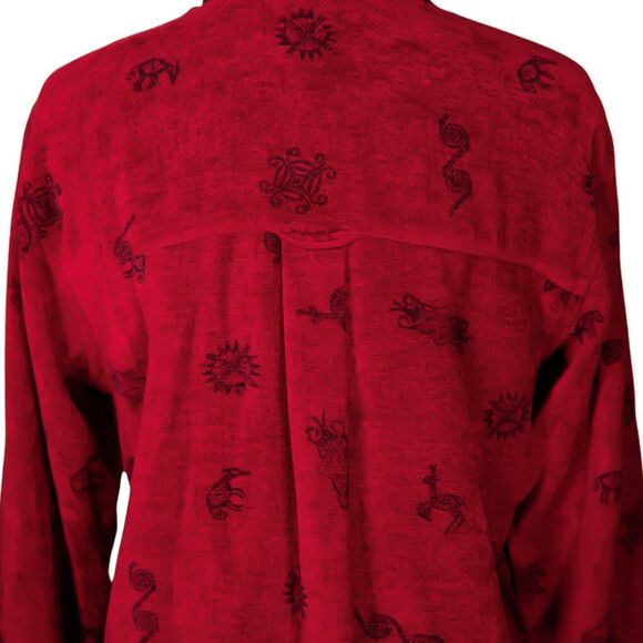 Chico's Women's Shirt Button Up Red Black Velvet Tribal Ethnic Blouse Top 1 M/8 - Picture 8 of 10
